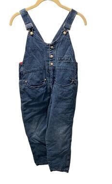 Vintage Lined Red Fleece German Adjustable Strap Denim Overalls Jumpsuit Blue
